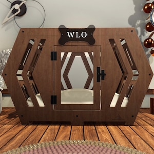 WLO® Hexxon Modern Dog Crate, Premium Wooden Dog Crate with Free Customization, Multiple Colors & Gift Cushion Covers image 1