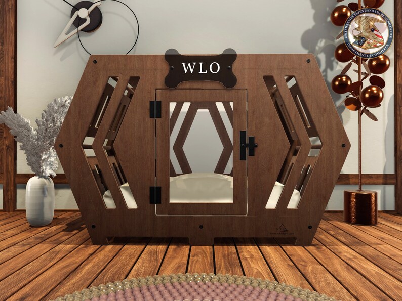 WLO® Hexxon Modern Dog Crate, Premium Wooden Dog Crate with Free Customization, Multiple Colors & Gift Cushion Covers image 1