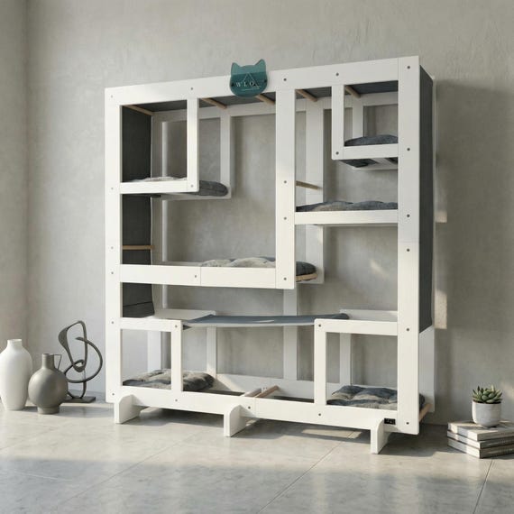 WLO® Pure White Square Modular Cat Tower | Multi-Level Modern Climbing & Cat Wall System