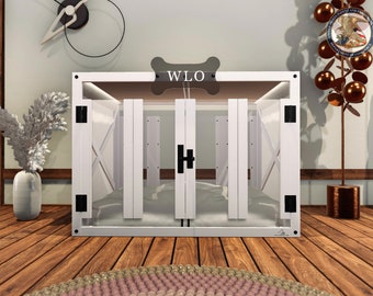 WLO® White & Ivory Pueblo Modern Dog House, Premium Wooden Dog House with Free Customization, Gift Cushion Covers