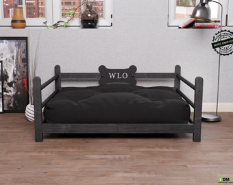 Black & Black Basic Elevated Solid Spruce Dog Bed, Wooden Pet Bed, Wood Dog Bed, Pet House, Pet Furniture, Dog Furniture, WLO Wood