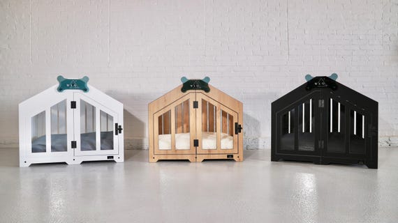 WLO® White & Ivory  Gabled Modern Dog Crate, Premium Wooden Dog Crate with Free Customization, Gift Cushion Covers
