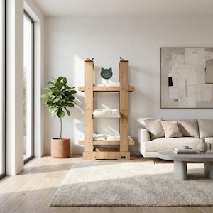 WLO® Natural Oak Malibu Modern Cat Tree | Multi-Level Indoor & Patio Cat Furniture image 7