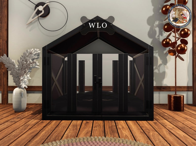 WLO® Black & Black Gabled Modern Dog House, Premium Wooden Dog House with Free Customization, Gift Cushion Covers image 1