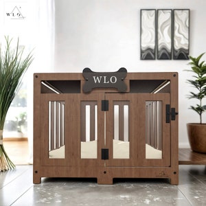 WLO® Walnut Pueblo Modern Dog Crate, Premium Wooden Dog Crate with Free Customization, Multiple Colors & Gift Cushion Covers