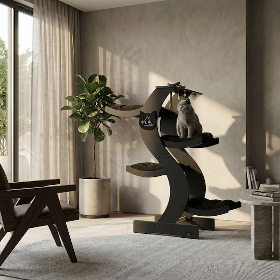 WLO® Onyx Black Skyline Modern Cat Tree | Multi-level Indoor