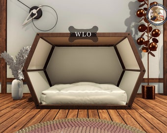 WLO® Hexxon Modern Dog House, Premium Wooden Dog House with Free Customization, Multiple Colors & Gift Cushion Covers
