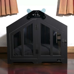 WLO® Gabled Luxury Eco Friendly Dog Crate (Onyx BLACK), Modern Indoor Dog House, Dog Kennel Furniture, Escape & Chew Proof - Made in USA