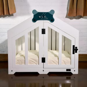 WLO® Gabled Luxury Eco Friendly Dog Crate (Pure WHITE), Modern Indoor Dog House, Dog Kennel Furniture, Escape & Chew Proof - Made in USA