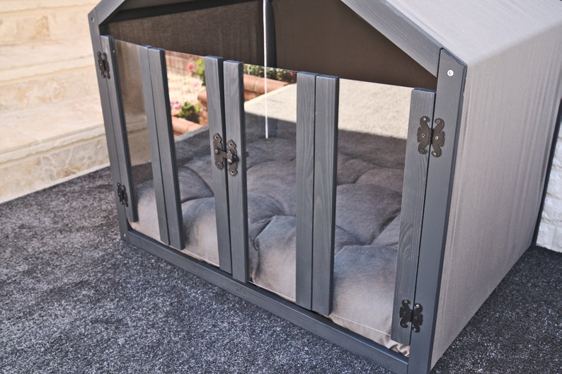 Smooth Gray Solid Pine Wood Dog Bed Wooden Pet House Cat Etsy