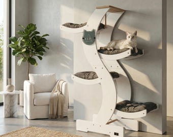 Tiragraffi moderno Skyline bianco puro WLO® / Mobili per gatti multilivello per interni e terrazze