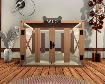 WLO® Natural & Ivory Pueblo Modern Dog House, Premium Wooden Dog House with Free Customization, Gift Cushion Covers