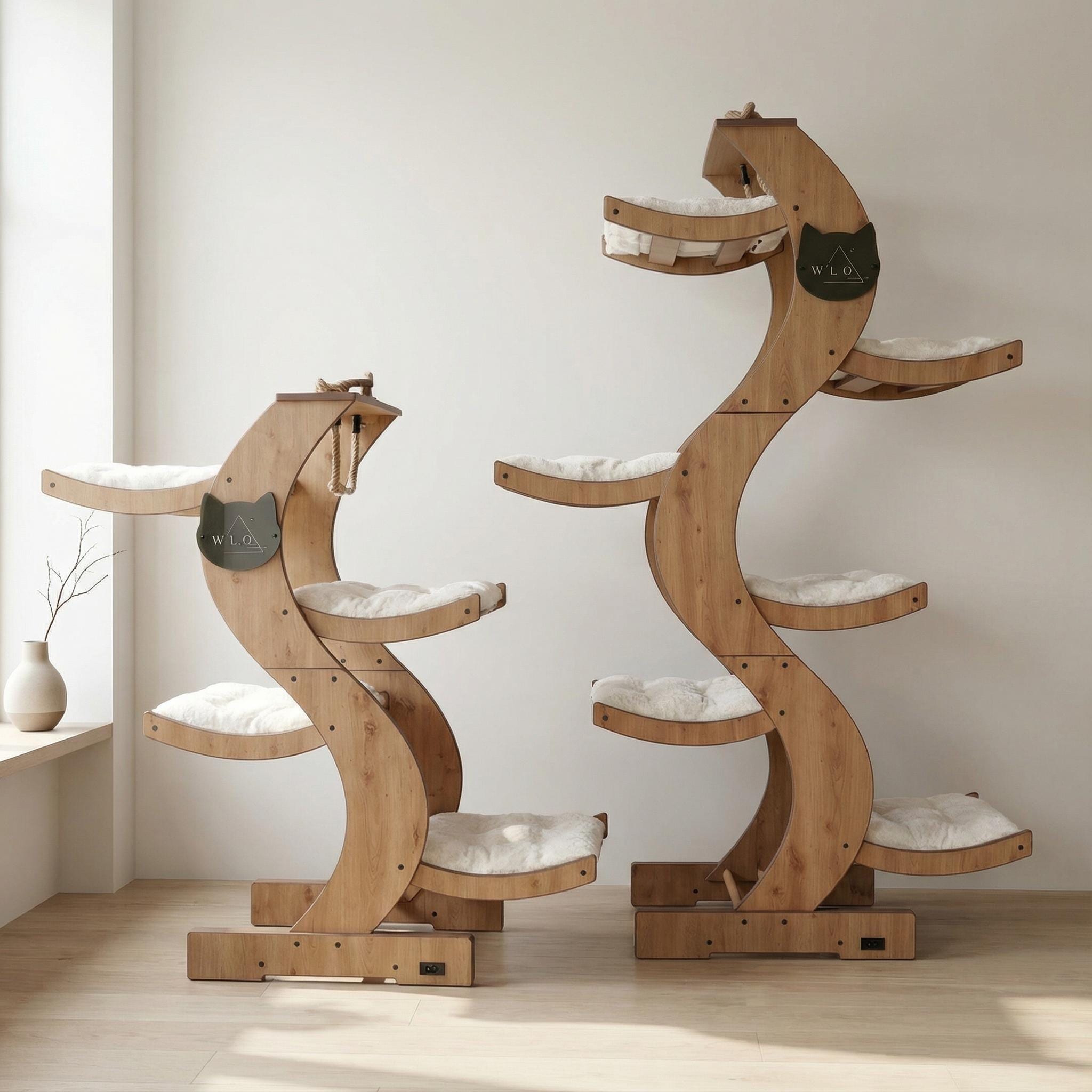 WLO® Natural Oak Skyline Modern Cat Tree | Multi-level Indoor