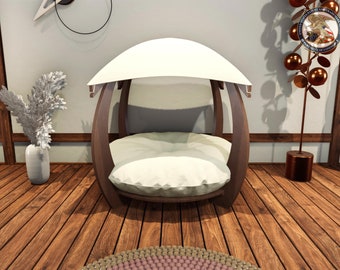 WLO® Circular Modern Cat Bed, Premium Wooden Cat Bed with Free Customization, Multiple Colors & Gift Cushion Covers