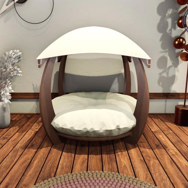 WLO® Circular Modern Cat Bed, Premium Wooden Cat Bed with Free Customization, Multiple Colors & Gift Cushion Covers