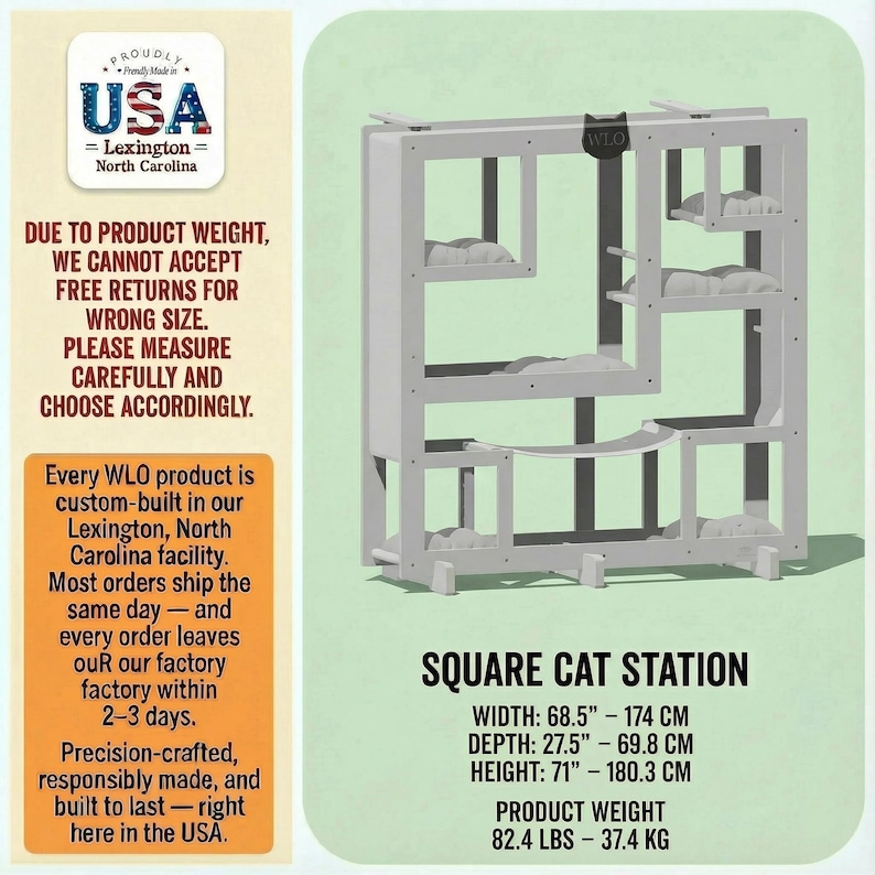 WLO® Natural Oak Square Modular Cat Tower | Multi-Level Modern Climbing & Cat Wall System image 5