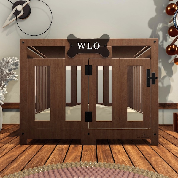 WLO® Pueblo Modern Dog Crate, Premium Wooden Dog Crate with Free Customization, Multiple Colors & Gift Cushion Covers