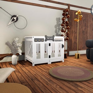 WLO® White & Ivory Pueblo Modern Dog Crate, Premium Wooden Dog Crate with Free Customization, Gift Cushion Covers image 5