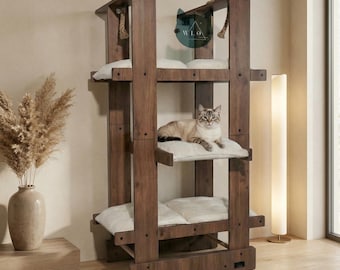 Tiragraffi moderno WLO® Classic Walnut Malibu / Mobili per gatti multilivello per interni e terrazze