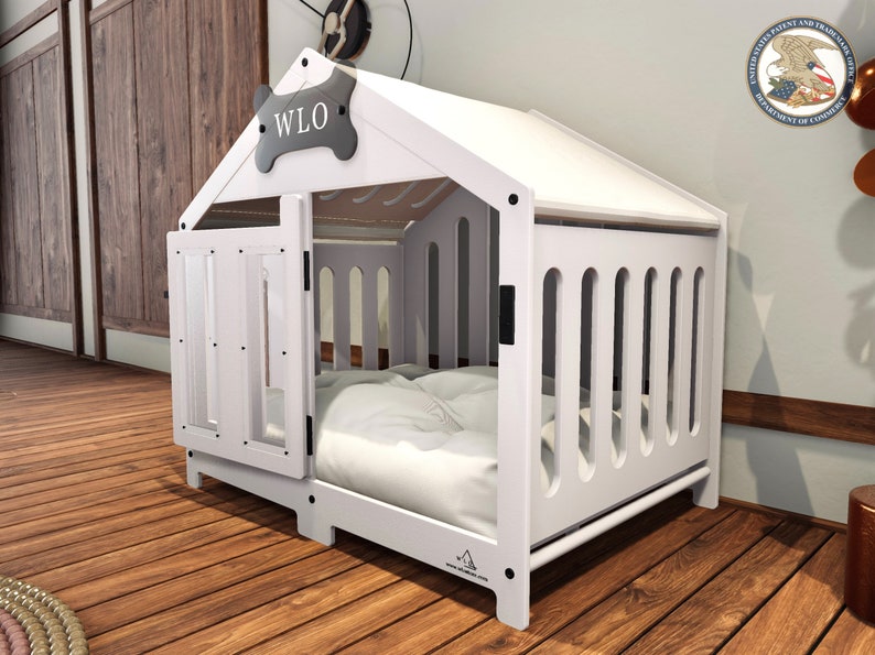 WLO® White & Ivory Gabled Modern Dog Crate, Premium Wooden Dog Crate with Free Customization, Gift Cushion Covers image 3