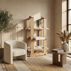 WLO® Natural Oak Malibu Modern Cat Tree | Multi-Level Indoor & Patio Cat Furniture image 4