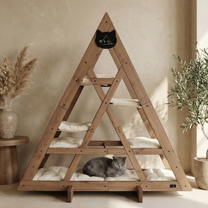 WLO® Natural Oak Triangle Modular Cat Tower | Multi-Level Modern Climbing & Cat Wall System
