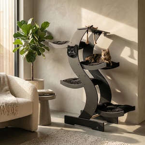 WLO® Onyx Black Skyline Modern Cat Tree | Multi-Level Indoor & Patio Cat Furniture