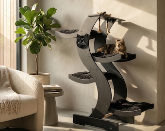 Albero per gatti moderno Skyline WLO® Onyx Black / Mobili per gatti da interno e da esterno a più livelli