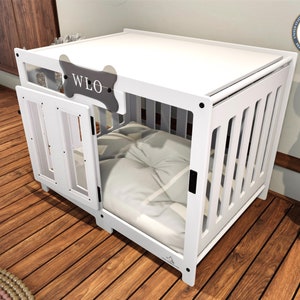 WLO® White & Ivory Pueblo Modern Dog Crate, Premium Wooden Dog Crate with Free Customization, Gift Cushion Covers image 3