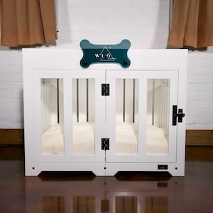 WLO® Pueblo Luxury Eco Friendly Dog Crate (Pure WHITE), Modern Indoor Dog House, Dog Kennel Furniture, Escape & Chew Proof - Made in USA