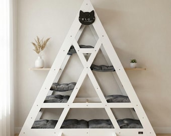 Torre modulare per gatti triangolare bianco puro WLO® / Sistema moderno multilivello per arrampicata e parete per gatti