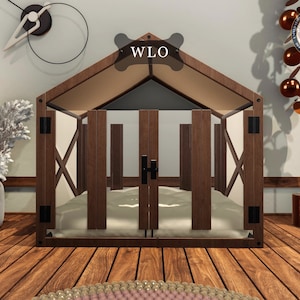 WLO® Gabled Modern Dog House, Premium Wooden Dog House with Free Customization, Multiple Colors & Gift Cushion Covers