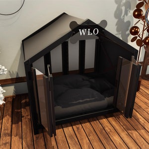 WLO® Black & Black Gabled Modern Dog House, Premium Wooden Dog House with Free Customization, Gift Cushion Covers image 7