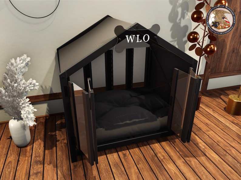 WLO® Black & Black Gabled Modern Dog House, Premium Wooden Dog House with Free Customization, Gift Cushion Covers image 7