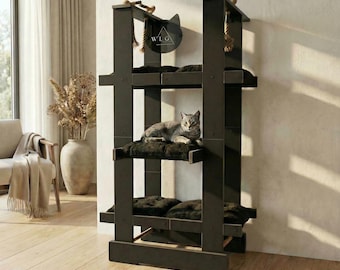 Albero per gatti moderno Malibu WLO® Onyx Black / Mobili per gatti da interno e da esterno a più livelli