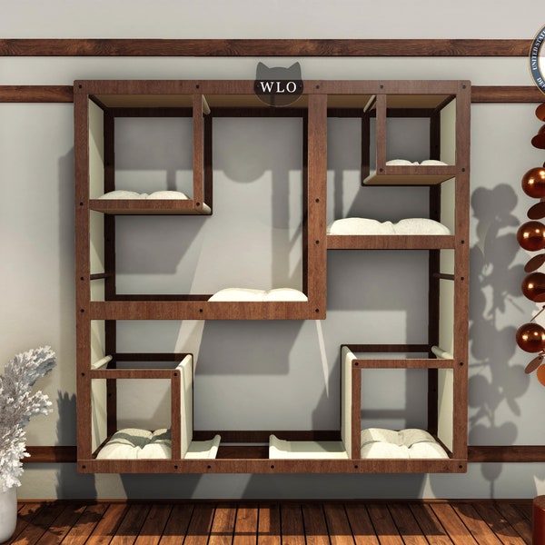 WLO® Square Compact Cat Shelf, Premium Cat Wall Furniture with Free Customization,Multiple Colors & Easy to Clean Super Soft Fleece Cushions
