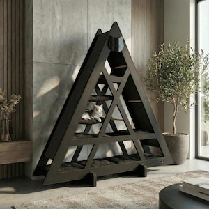 WLO® Onyx Black Triangle Modular Cat Tower | Multi-Level Modern Climbing & Cat Wall System