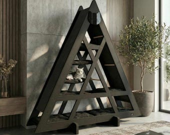 Torre per gatti modulare triangolare nera onice WLO® / Sistema moderno di arrampicata e parete per gatti a più livelli