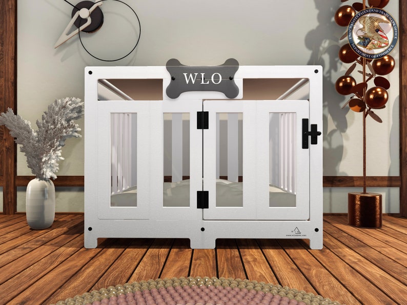 WLO® White & Ivory Pueblo Modern Dog Crate, Premium Wooden Dog Crate with Free Customization, Gift Cushion Covers image 1