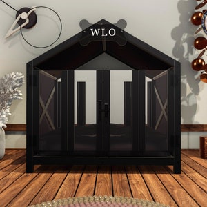 WLO® Black & Black Gabled Modern Dog House, Premium Wooden Dog House with Free Customization, Gift Cushion Covers image 6