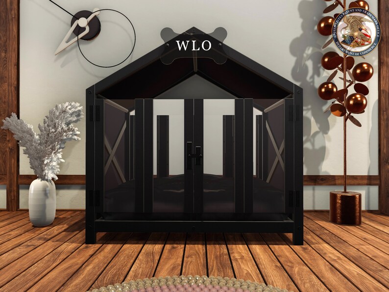 WLO® Black & Black Gabled Modern Dog House, Premium Wooden Dog House with Free Customization, Gift Cushion Covers image 6