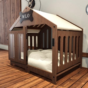 WLO® Gabled Modern Dog Crate, Premium Wooden Dog Crate with Free Customization, Multiple Colors & Gift Cushion Covers image 3