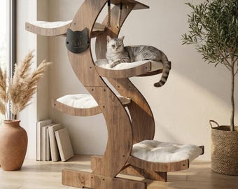 Tiragraffi moderno Skyline in noce classico WLO® / Mobili per gatti da interno e da esterno a più livelli