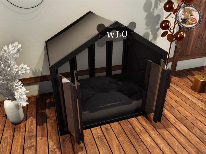 WLO® Black & Black Gabled Modern Dog House, Premium Wooden Dog House with Free Customization, Gift Cushion Covers image 3