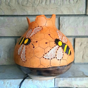 Handmade Bee Lamp: Honeycomb Gourd Light, Kids Nursery Decor