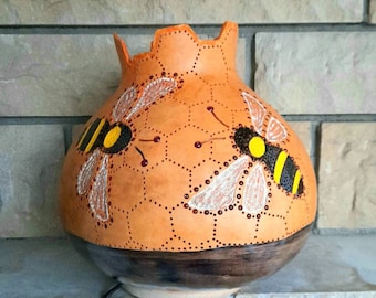 Handmade Bee Lamp: Honeycomb Gourd Light, Kids Nursery Decor
