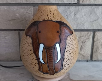 Handmade Indian Elephant Gourd Lamp: Painted Home Decor