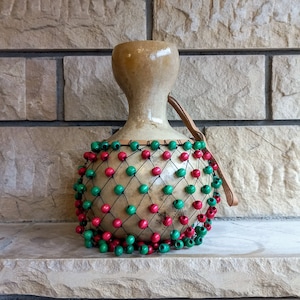 Wood Beaded Gourd Rattle: Green & Red Latin Percussion Instrument
