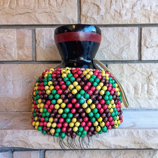 Red green yellow Beaded Black Gourd Shekere Instrument, Latin Instrument, Percussion Instruments, Teacher appreciation