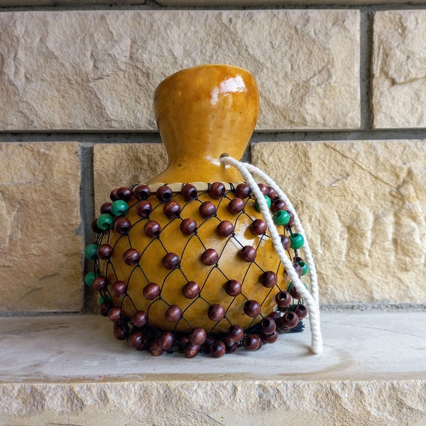 Brown beaded Gourd rattle, rhythym music instrument, Latin percussion, gourd shaker,  Gift for mom, just because gifts